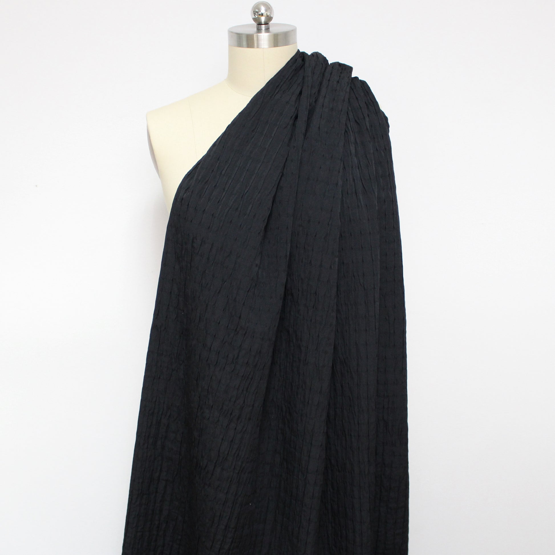 deadstock black shirred novelty woven