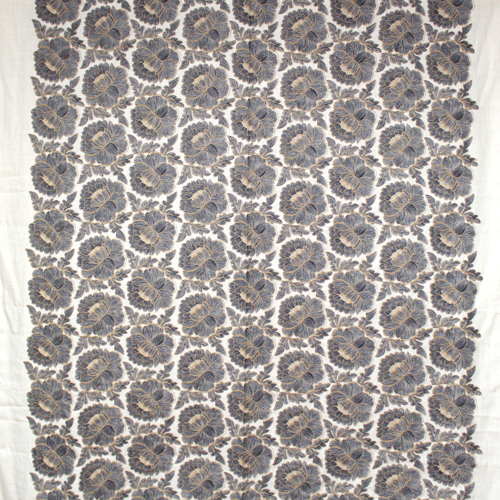 'cabbage rose' embroidered dressweight canvas - soft black on natural