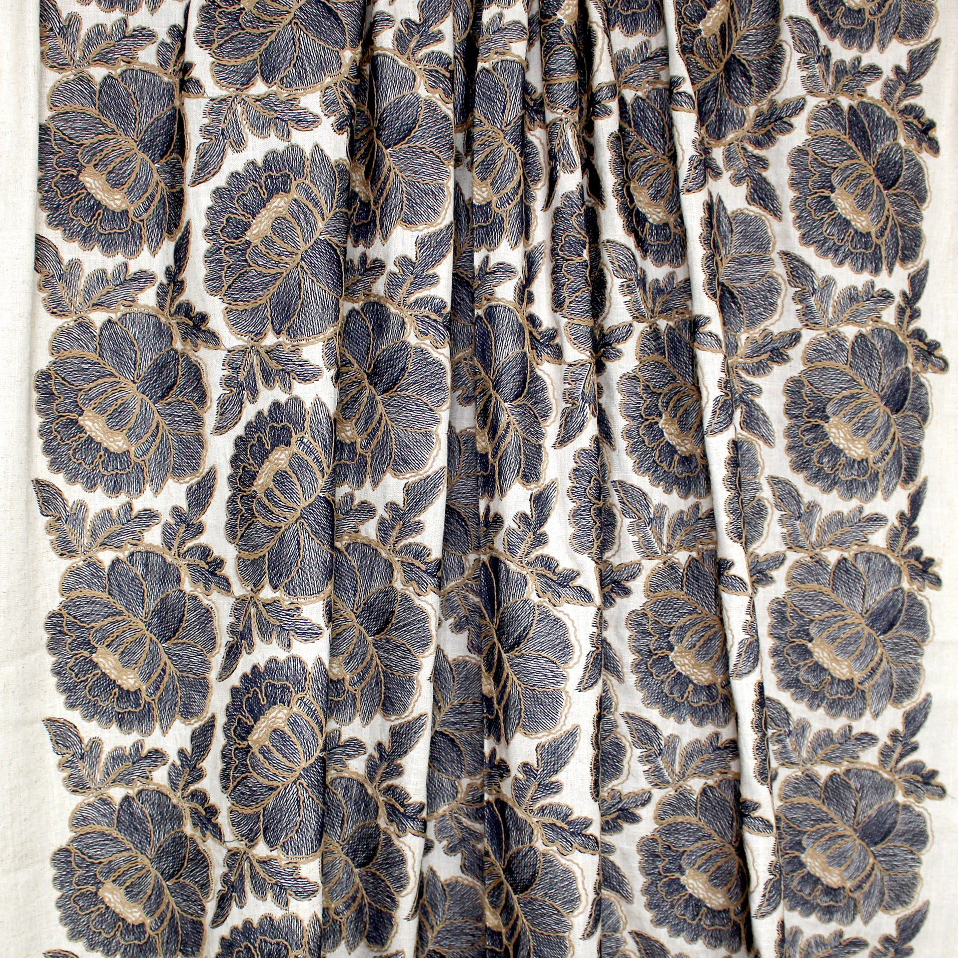 'cabbage rose' embroidered dressweight canvas - soft black on natural