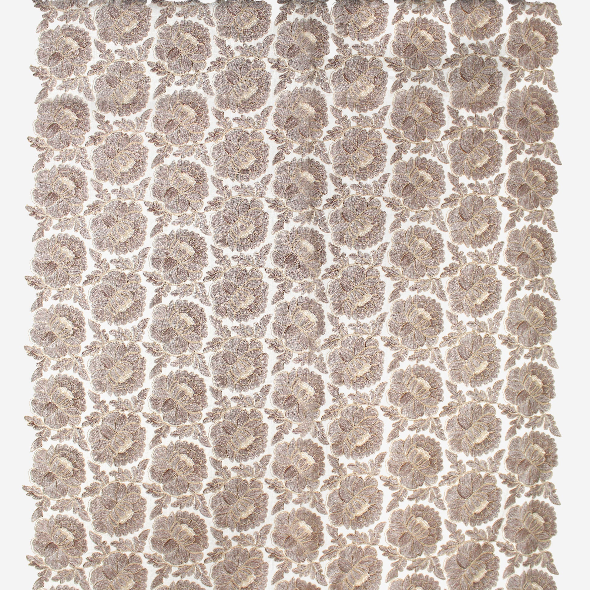 'cabbage rose' embroidered dressweight canvas - chestnut on natural