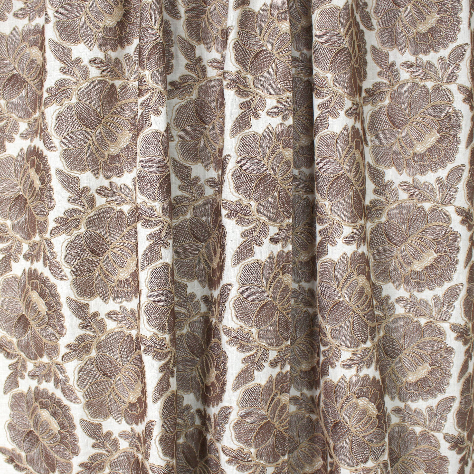 'cabbage rose' embroidered dressweight canvas - chestnut on natural