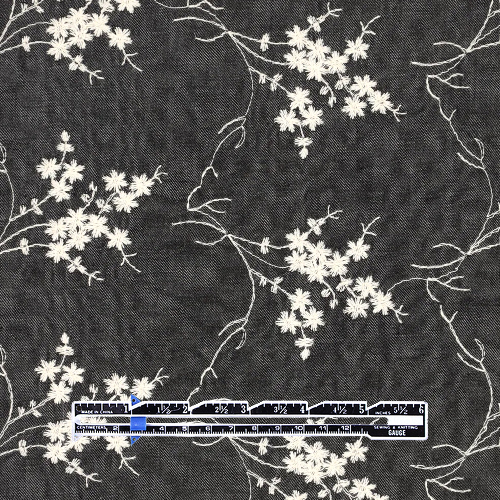 'baby's breath' embroidered lightweight denim - soft black