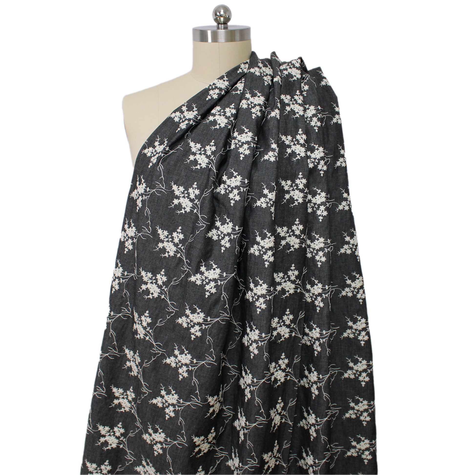 'baby's breath' embroidered lightweight denim - soft black