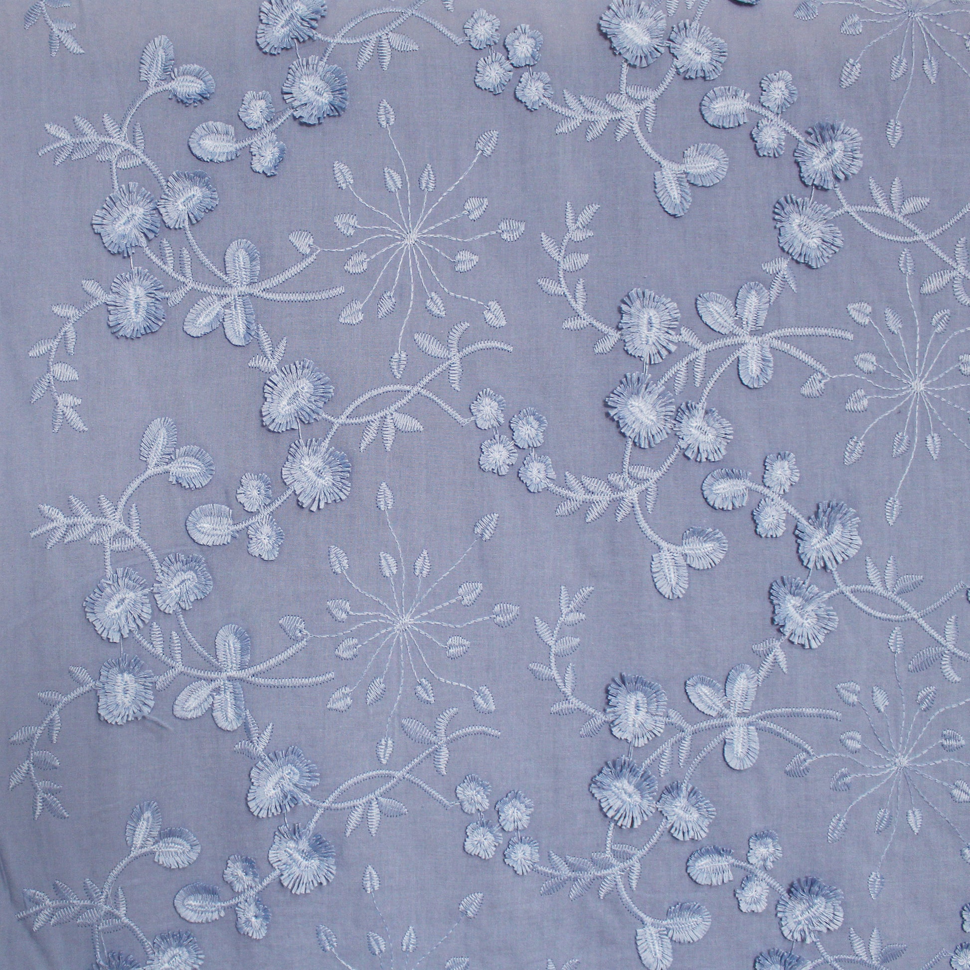 'zinnias' embroidered cotton voile - dusky blue