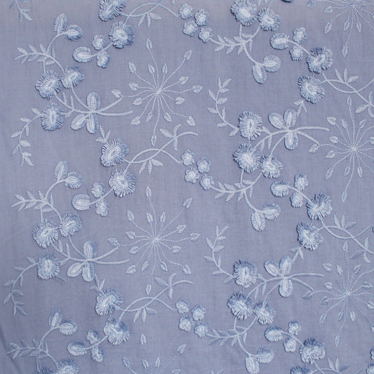 'zinnias' embroidered cotton voile - dusky blue