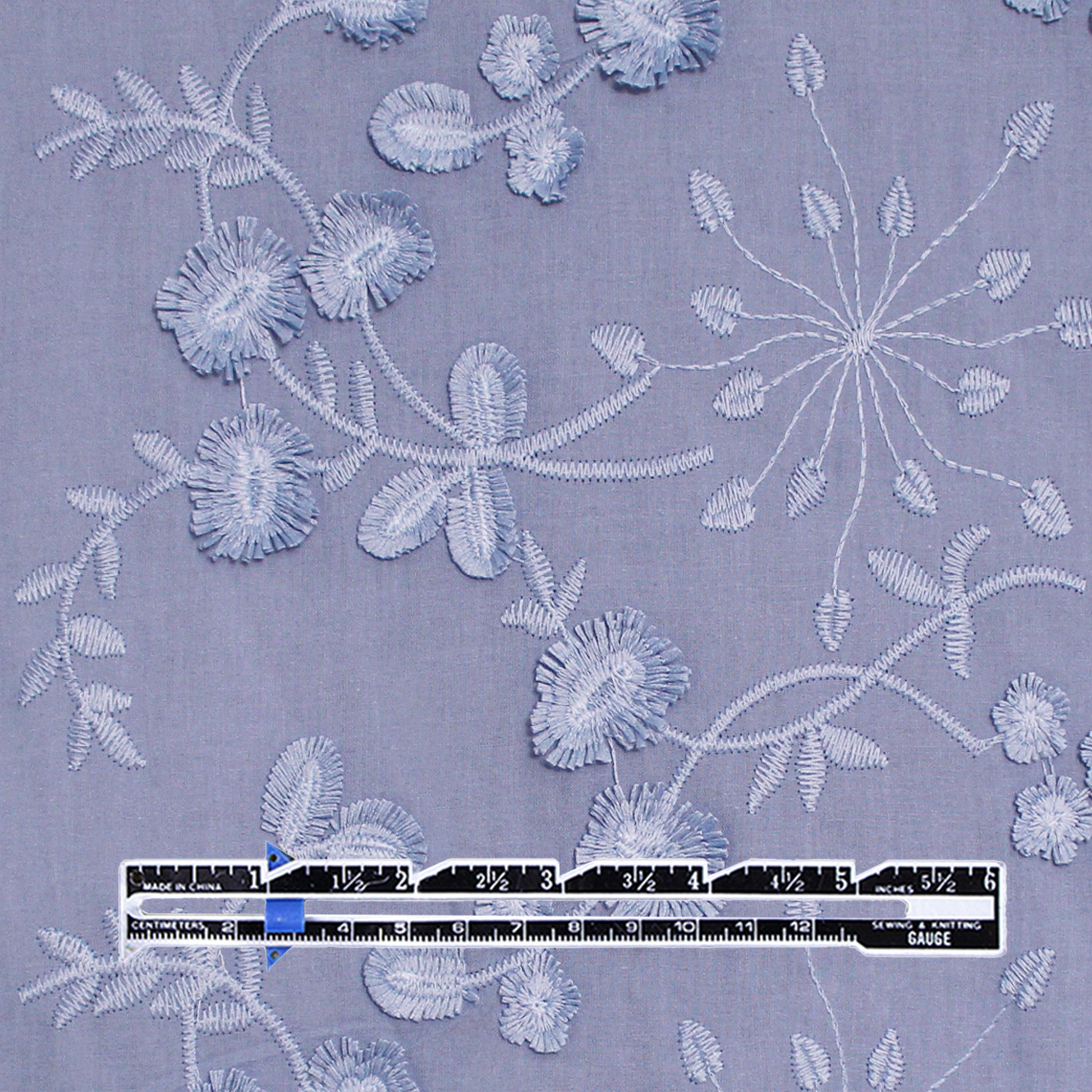 'zinnias' embroidered cotton voile - dusky blue