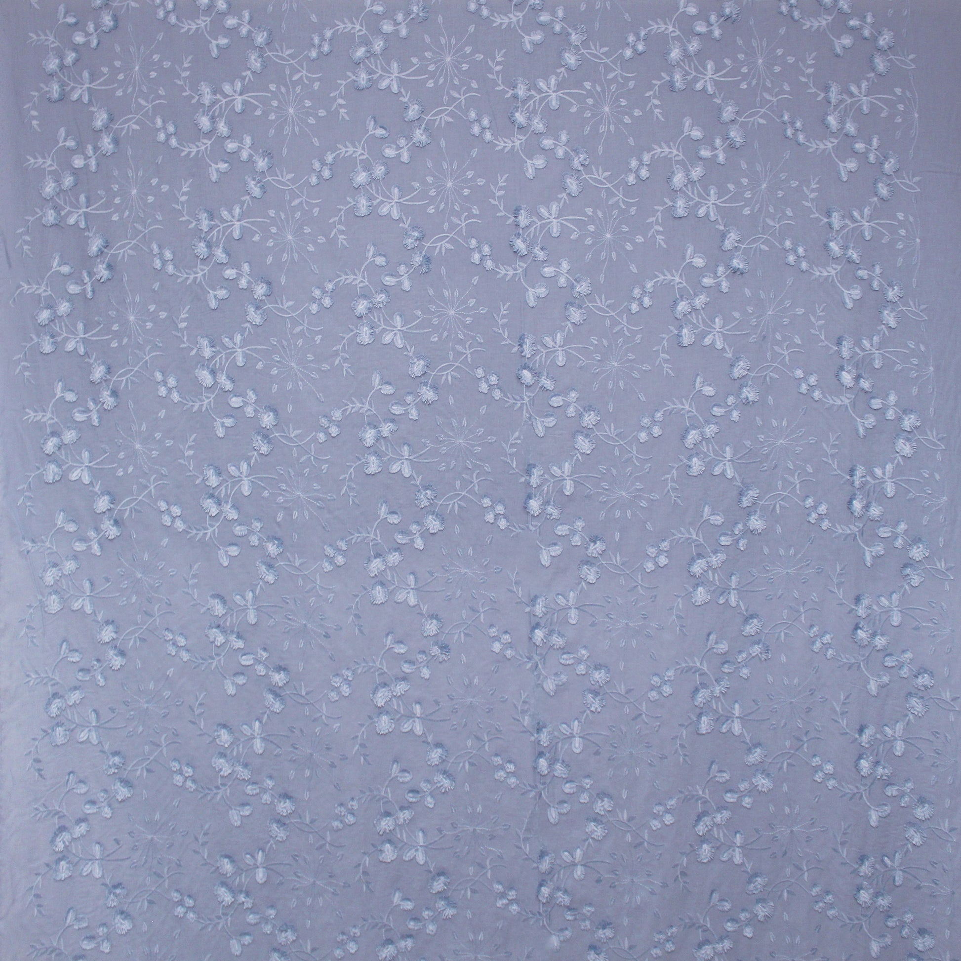 'zinnias' embroidered cotton voile - dusky blue