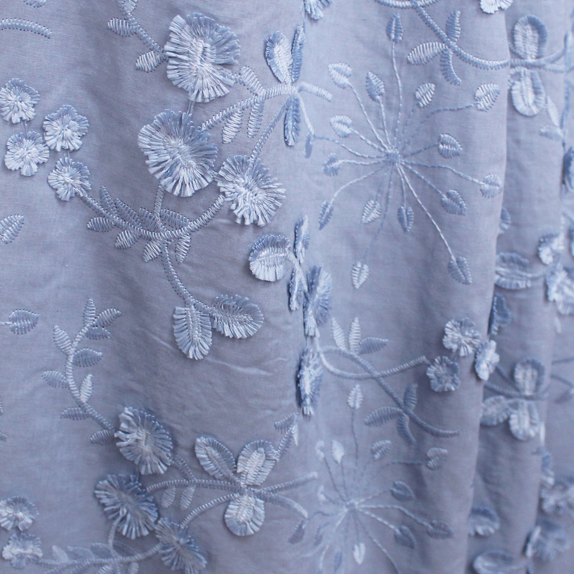 'zinnias' embroidered cotton voile - dusky blue