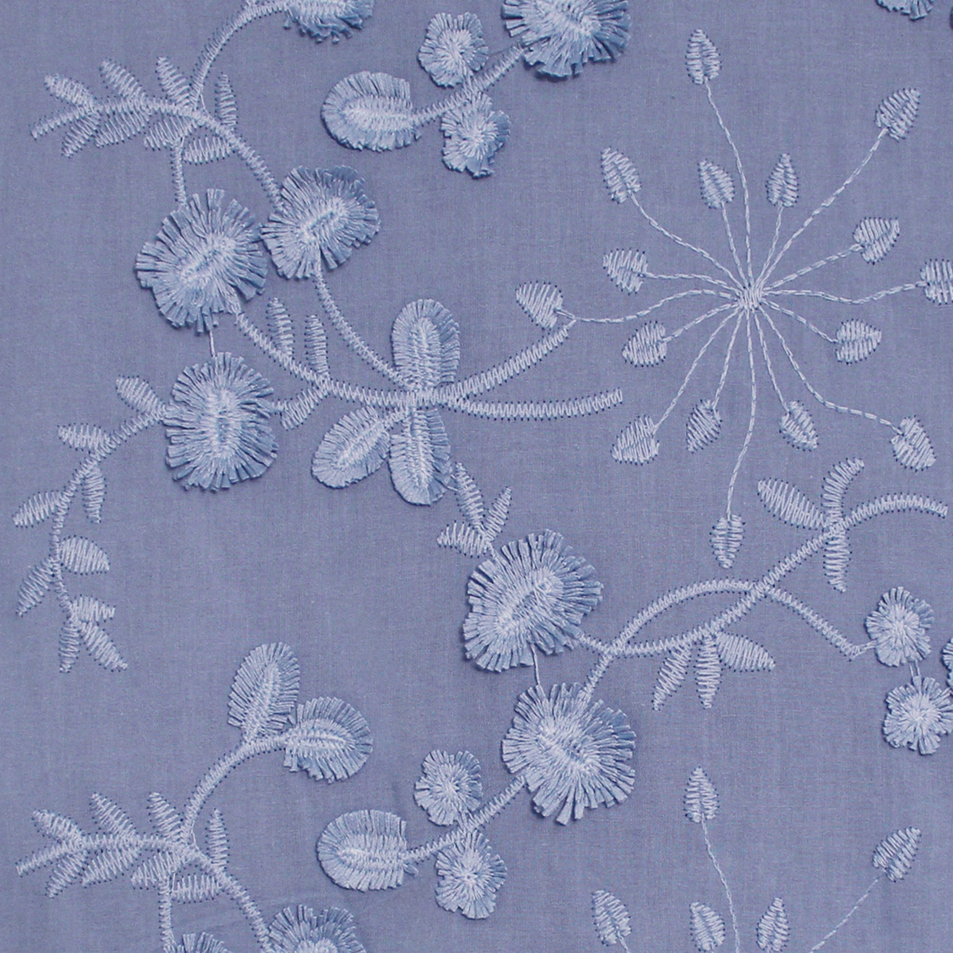 'zinnias' embroidered cotton voile - dusky blue