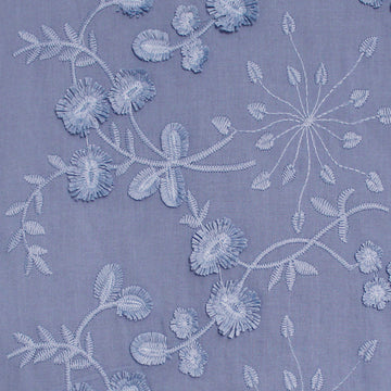 'zinnias' embroidered cotton voile - dusky blue