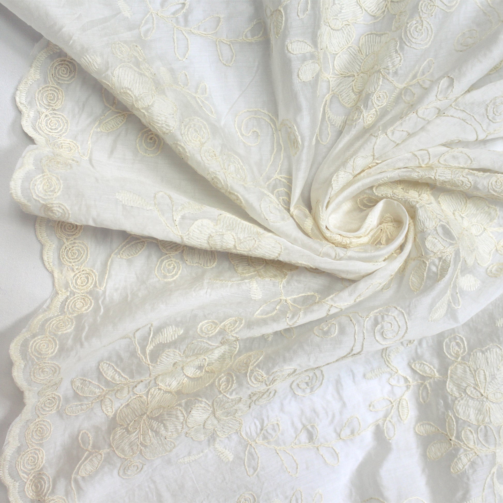 'Avalon' exquisite embroidered Tencel - antique white