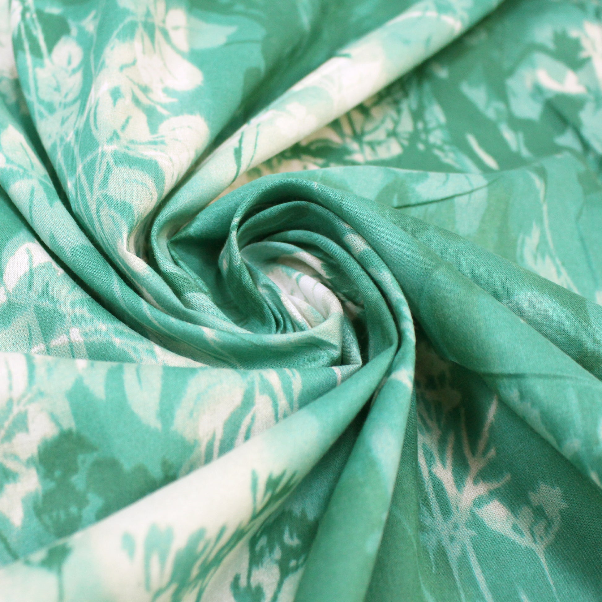 Italian deadstock 'green leaves' cotton voile