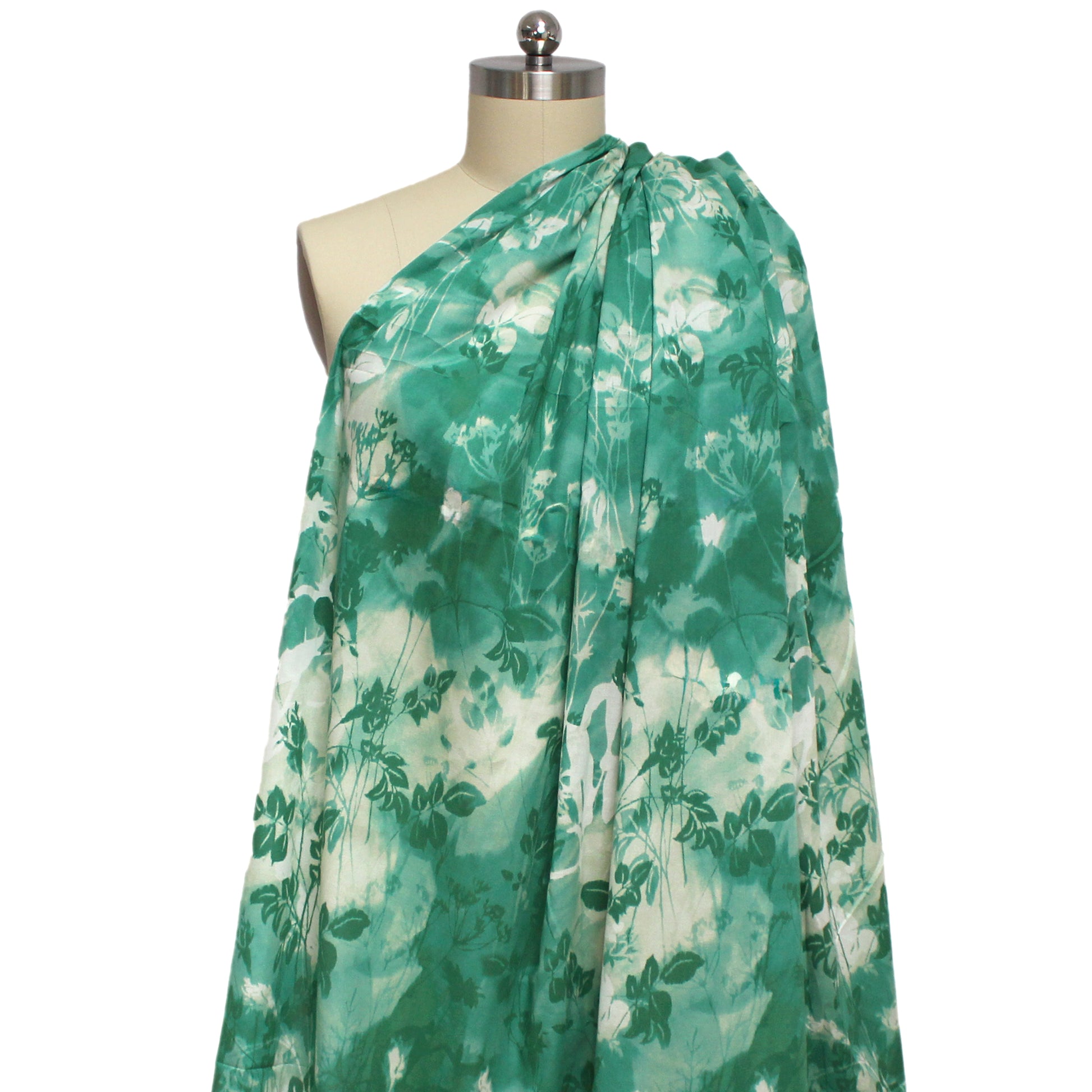 Italian deadstock 'green leaves' cotton voile