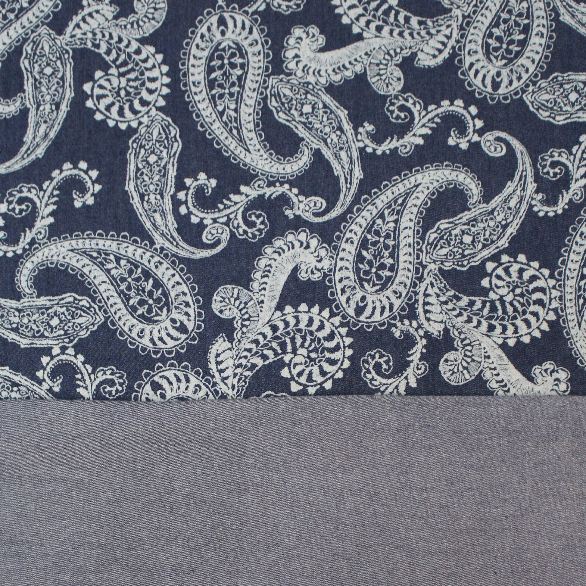Italian 'denim paisley' reversible, printed lightweight denim