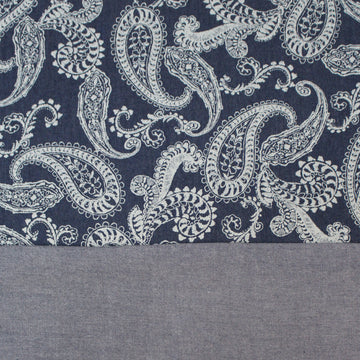 Italian 'denim paisley' reversible, printed lightweight denim