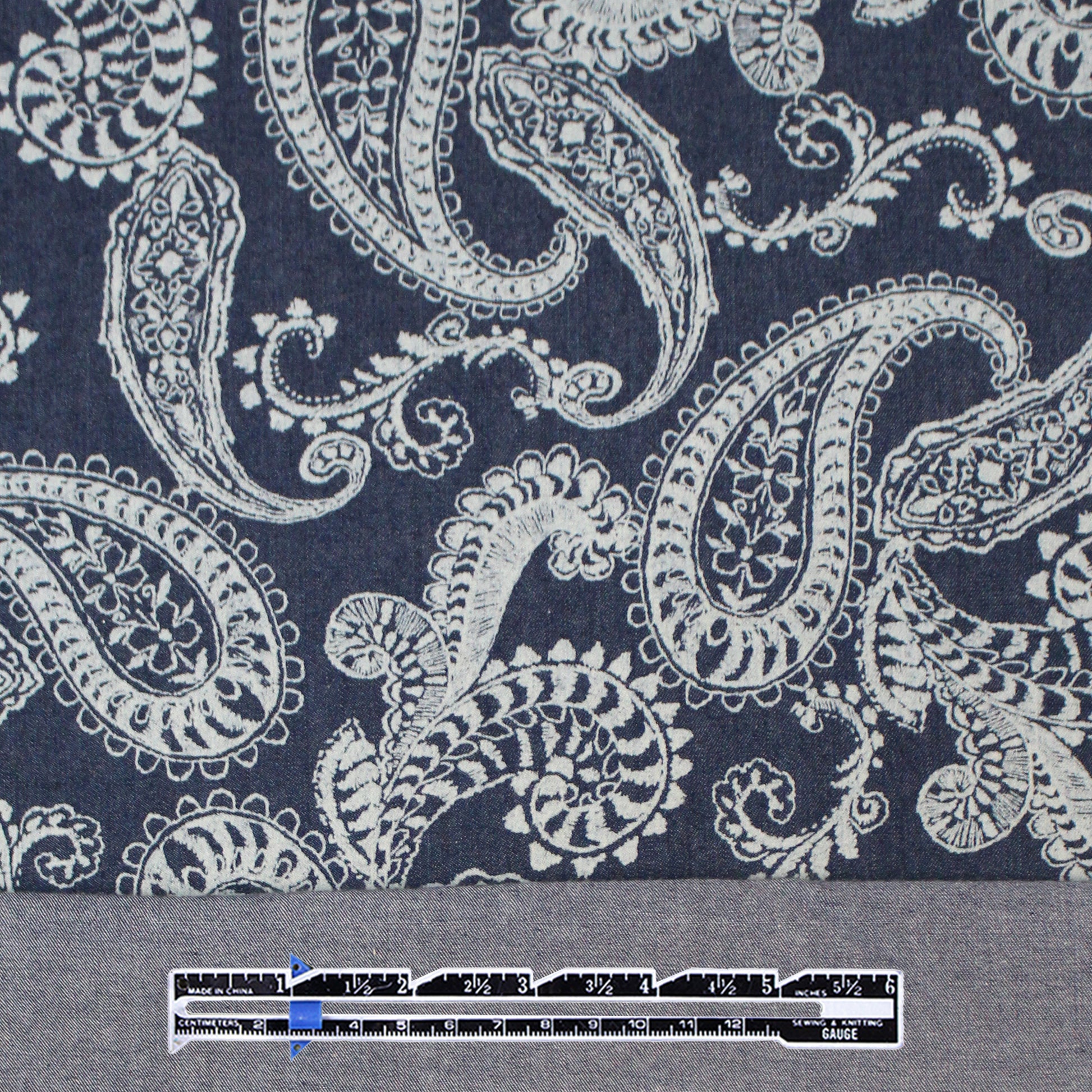 Italian 'denim paisley' reversible, printed lightweight denim