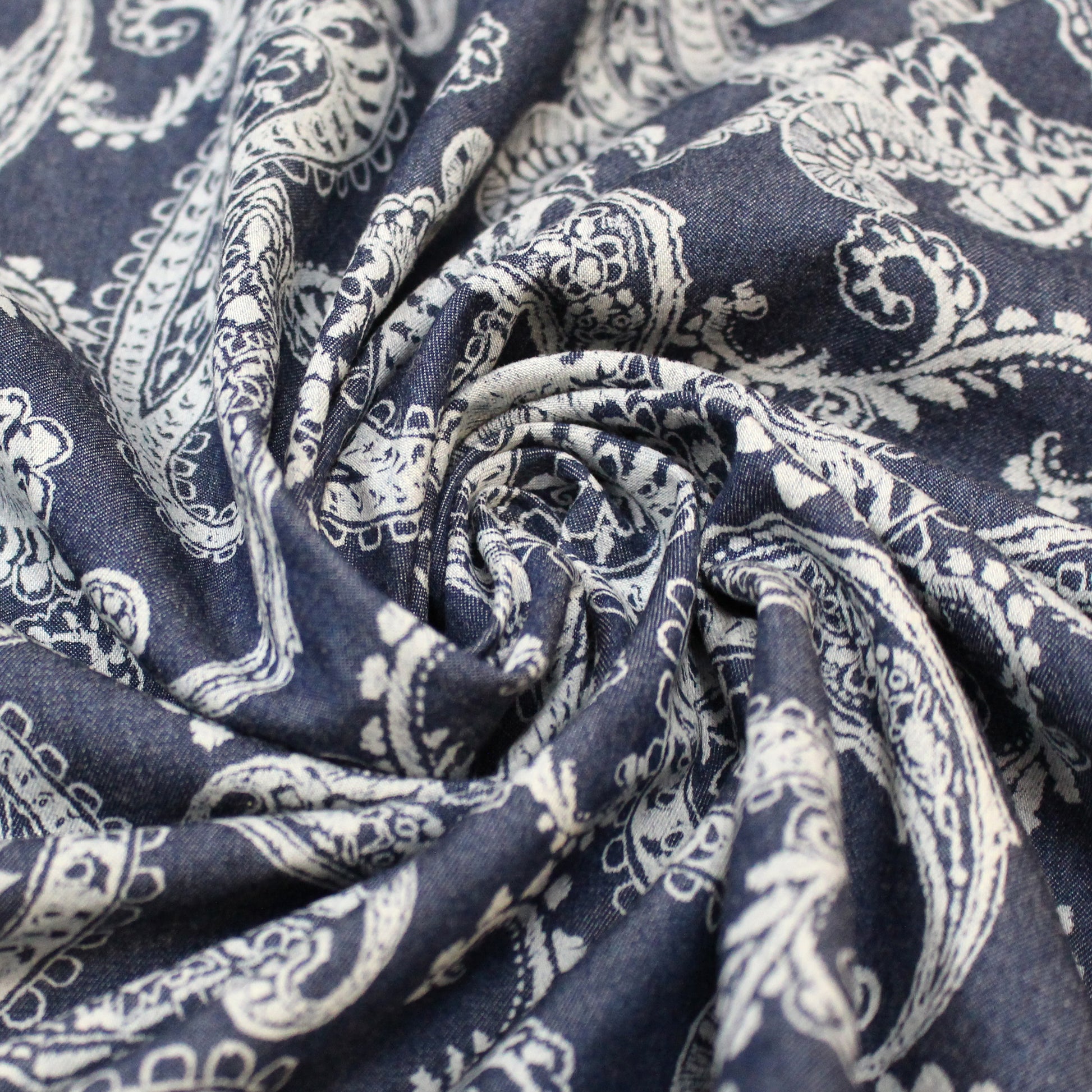 Italian 'denim paisley' reversible, printed lightweight denim