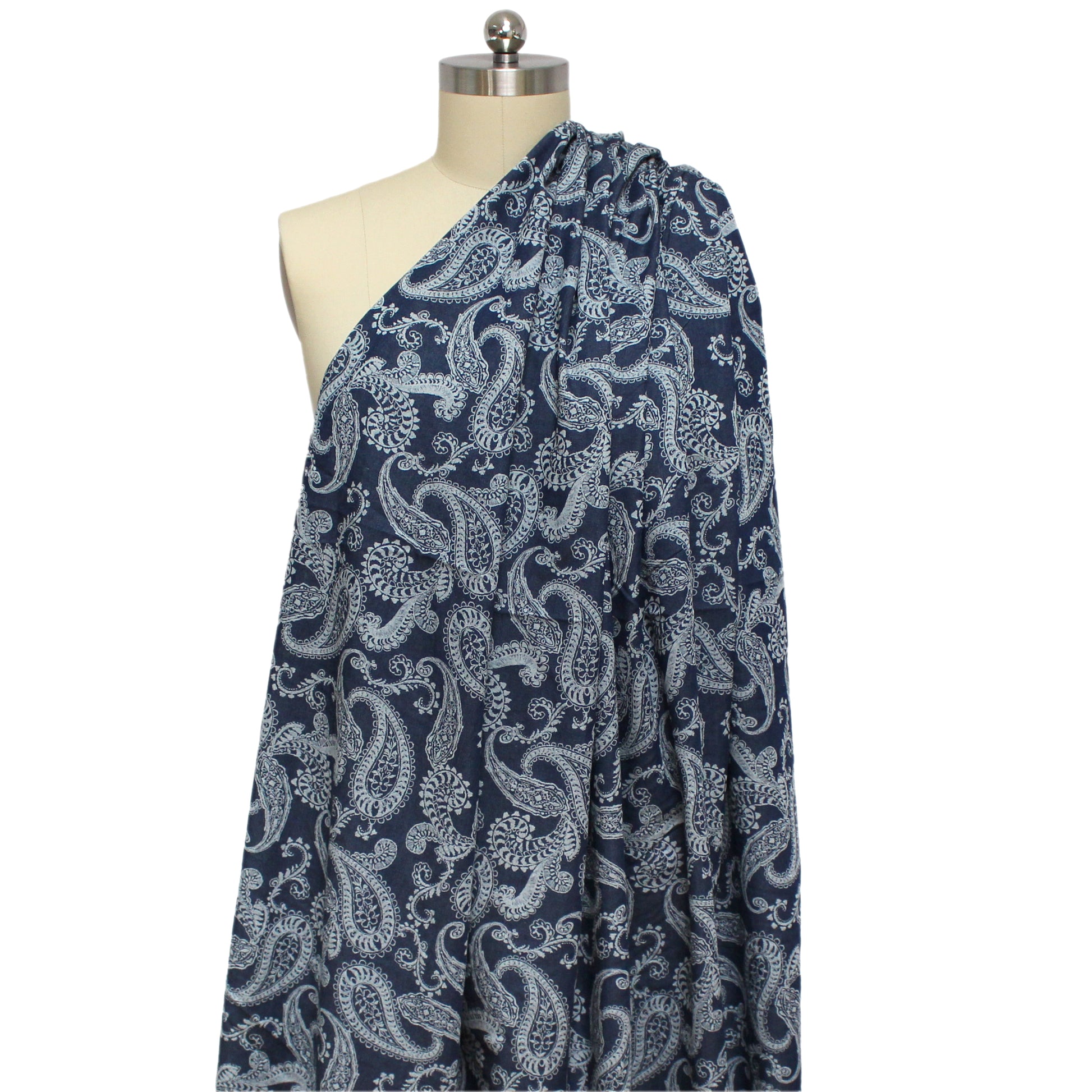 Italian 'denim paisley' reversible, printed lightweight denim