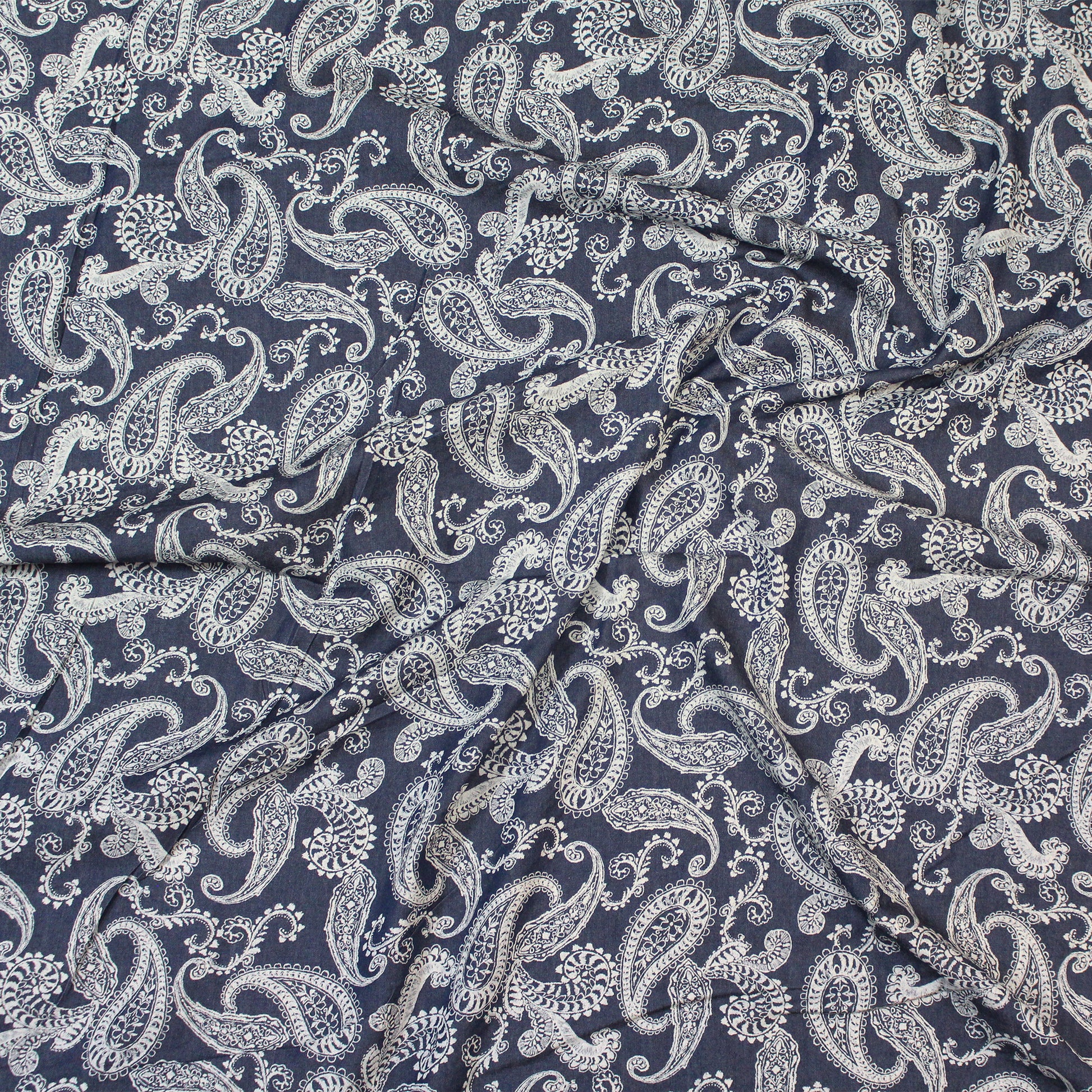 Italian 'denim paisley' reversible, printed lightweight denim