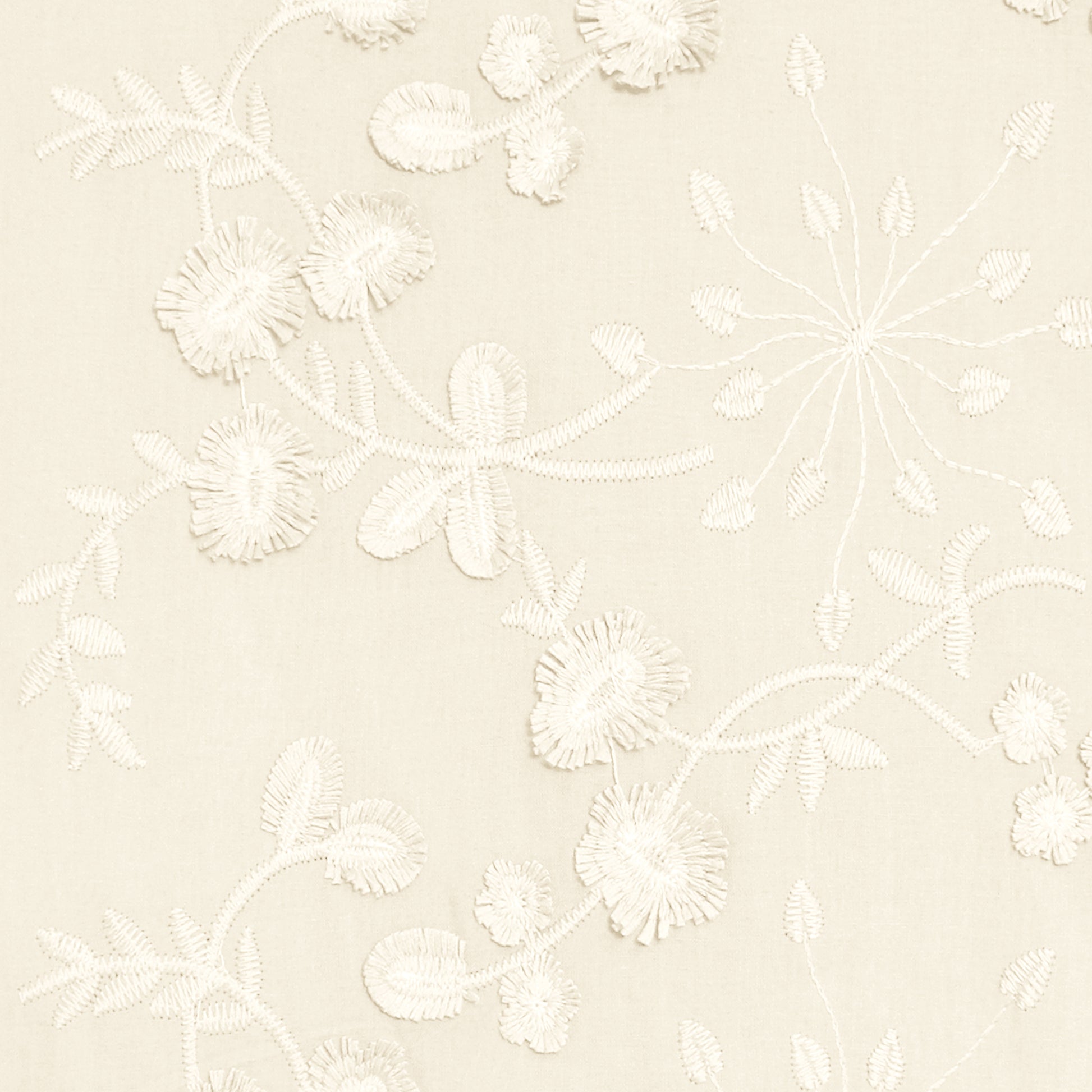 'zinnias' embroidered cotton voile - cream