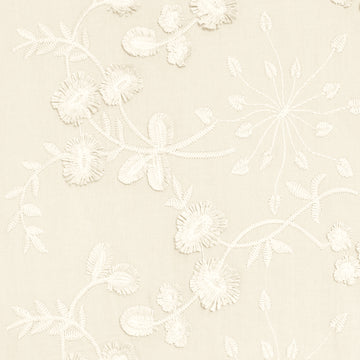 'zinnias' embroidered cotton voile - cream