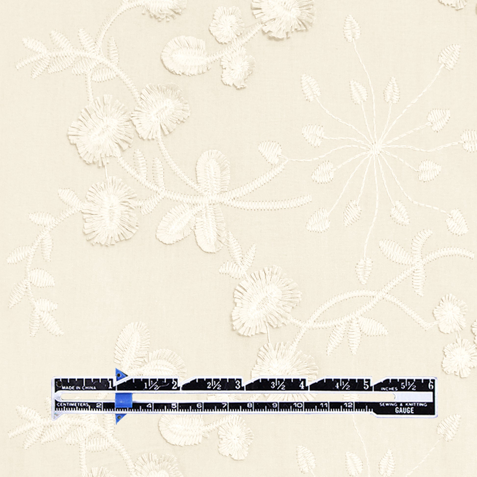 'zinnias' embroidered cotton voile - cream