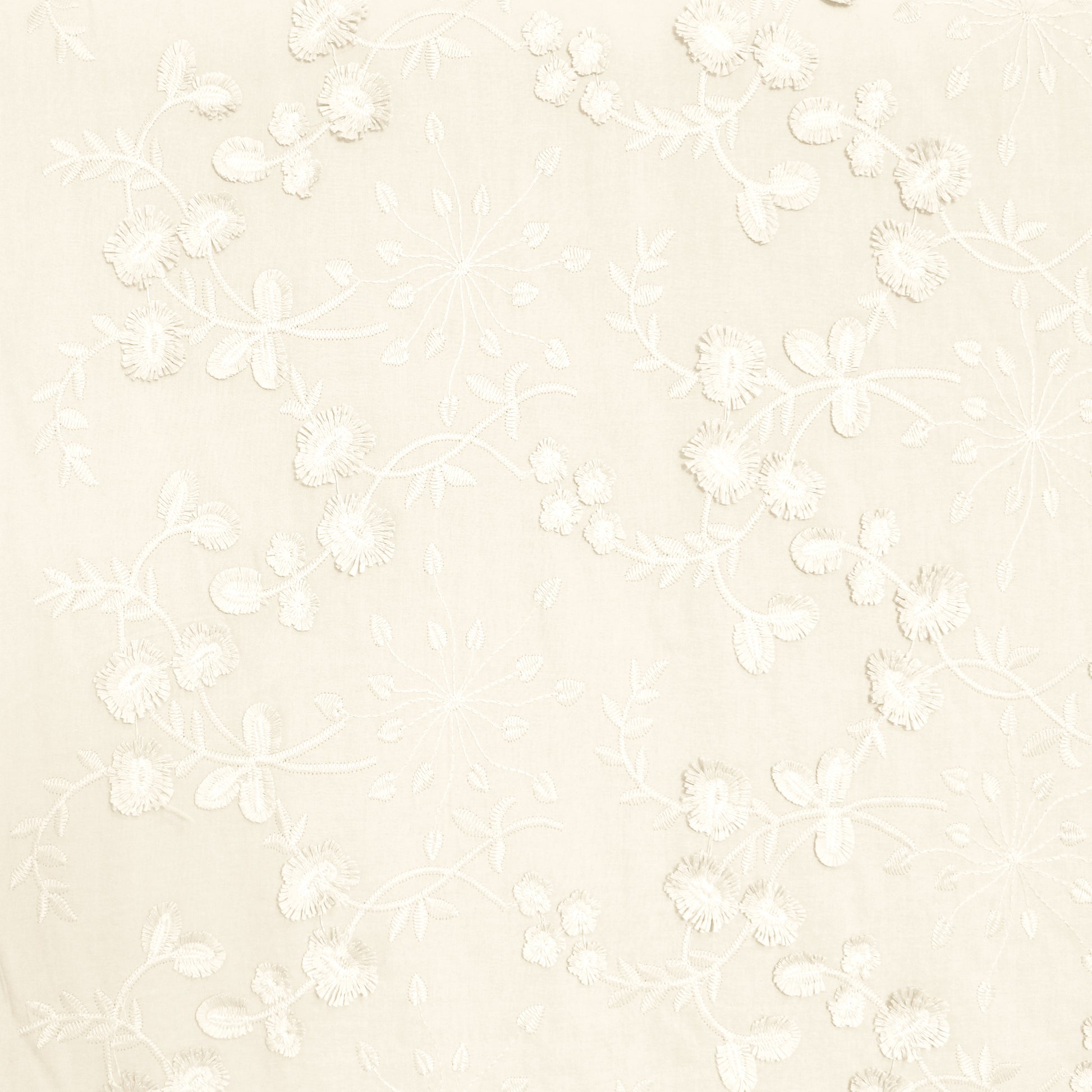 'zinnias' embroidered cotton voile - cream
