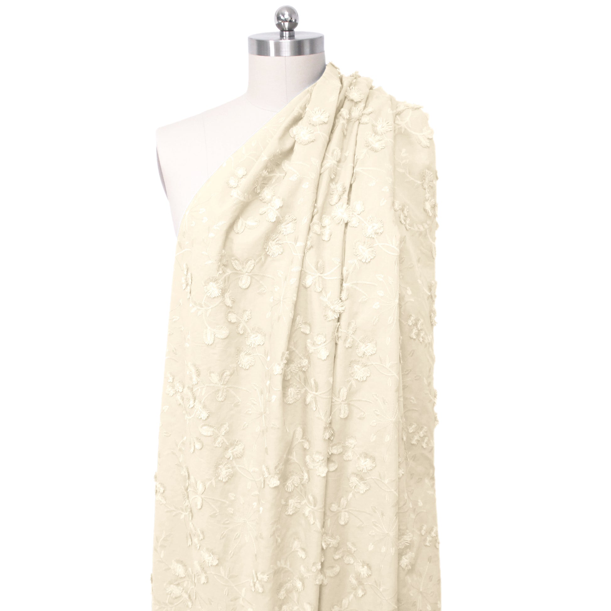 'zinnias' embroidered cotton voile - cream
