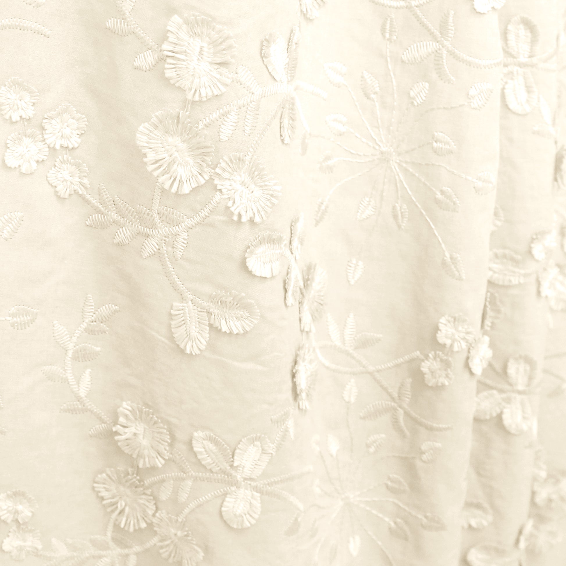 'zinnias' embroidered cotton voile - cream