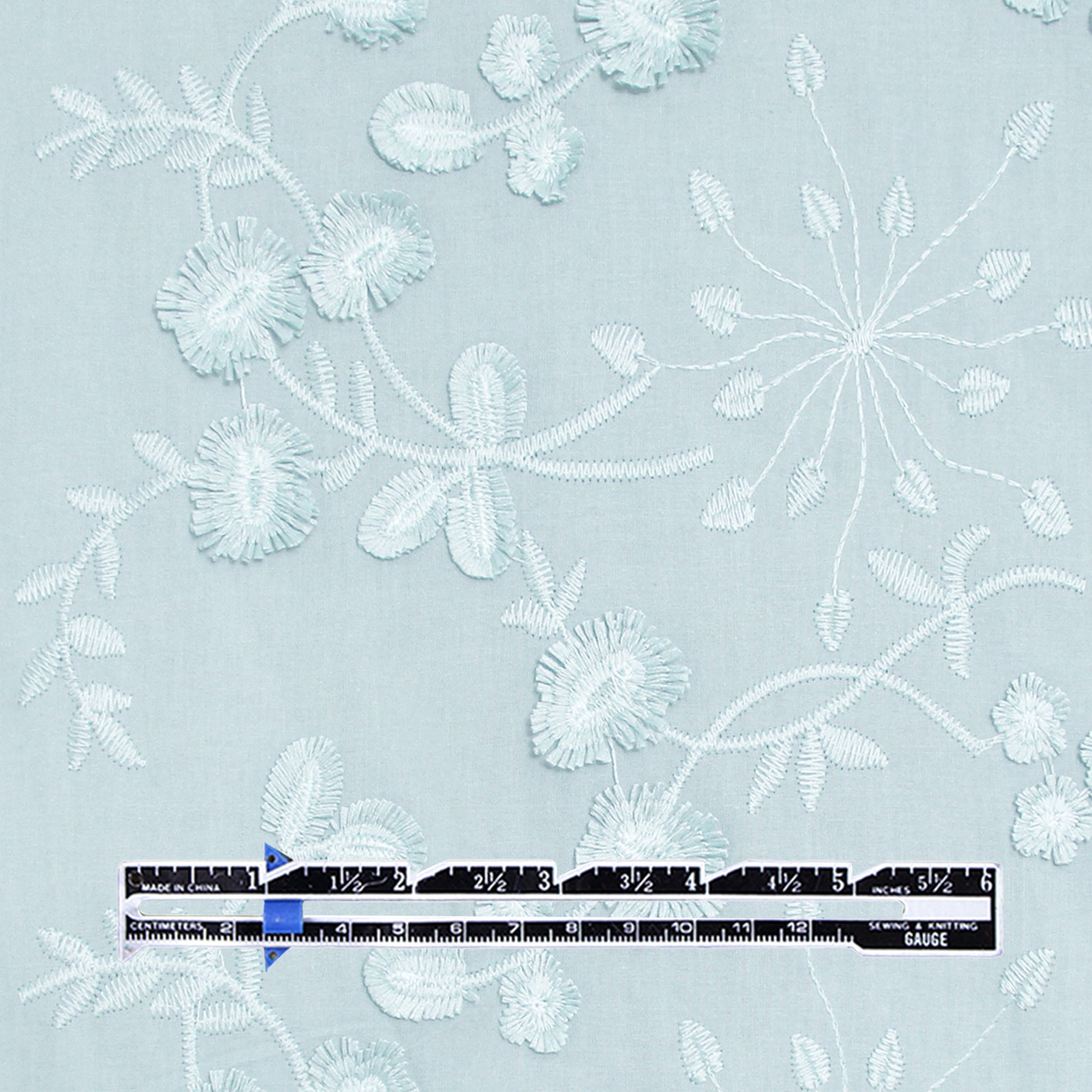 'zinnias' embroidered cotton voile - pastel ice