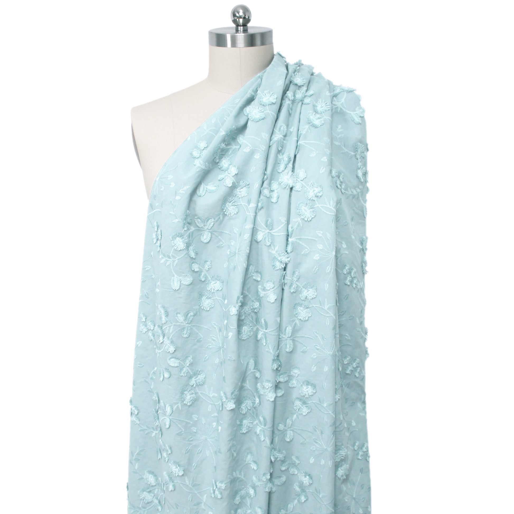 'zinnias' embroidered cotton voile - pastel ice