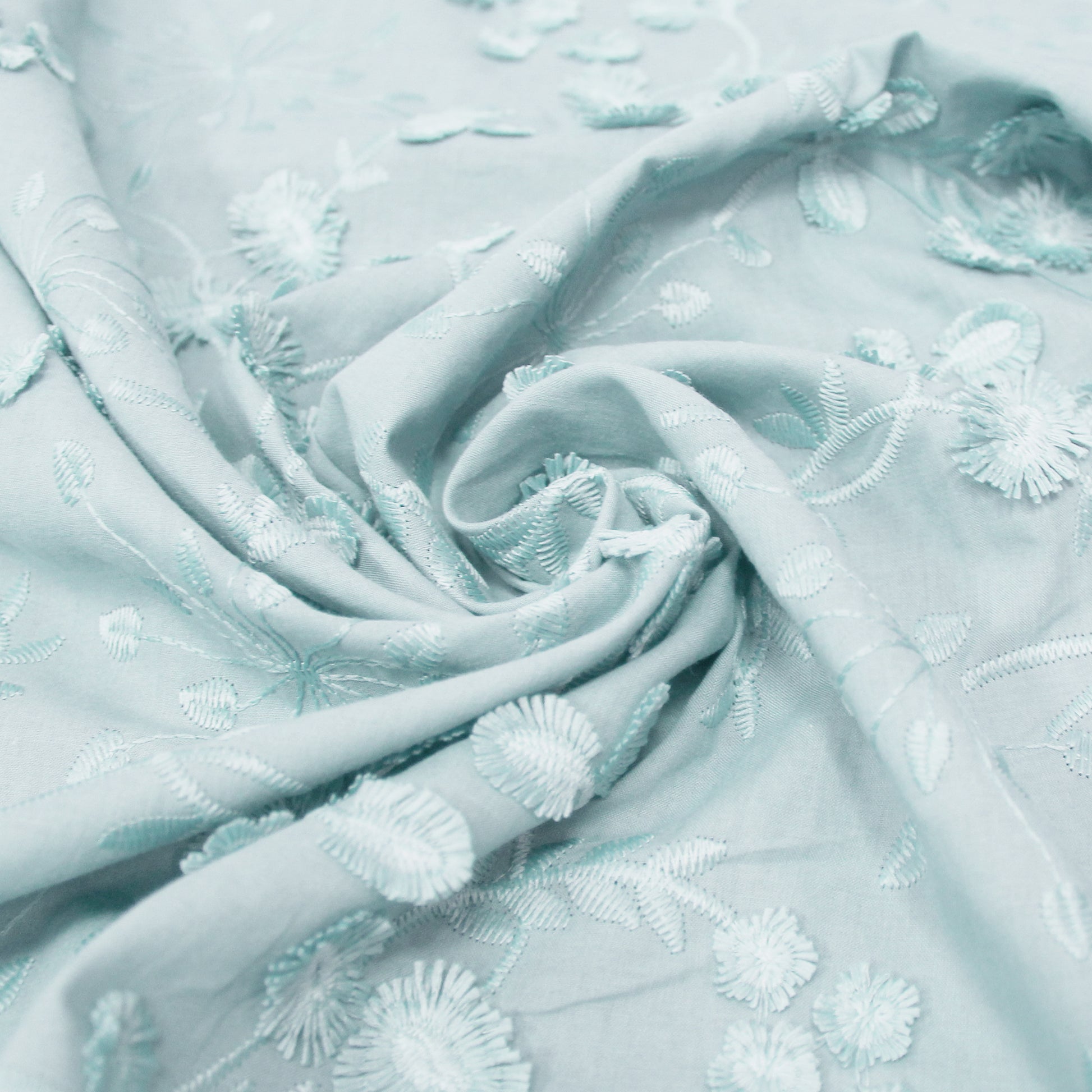'zinnias' embroidered cotton voile - pastel ice