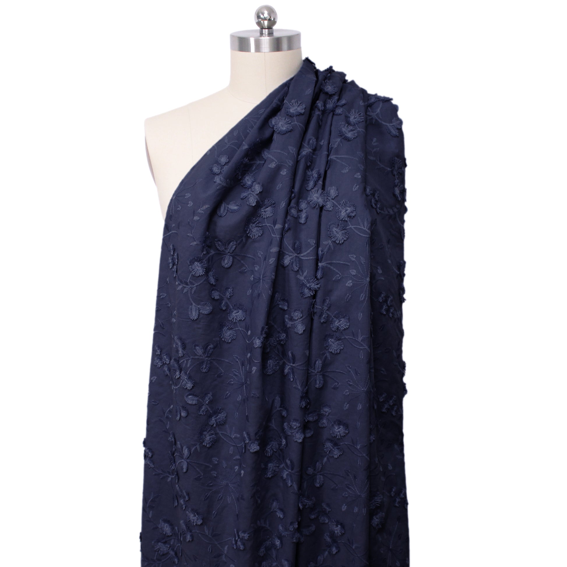 'zinnias' embroidered cotton voile - inky blue