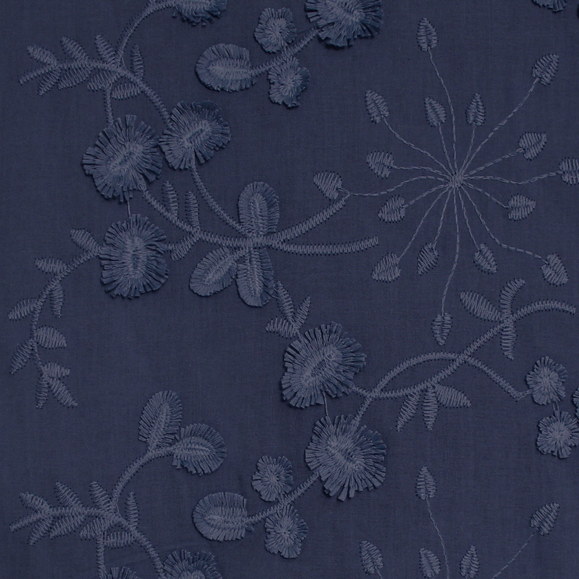 'zinnias' embroidered cotton voile - inky blue