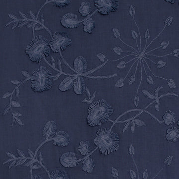 'zinnias' embroidered cotton voile - inky blue