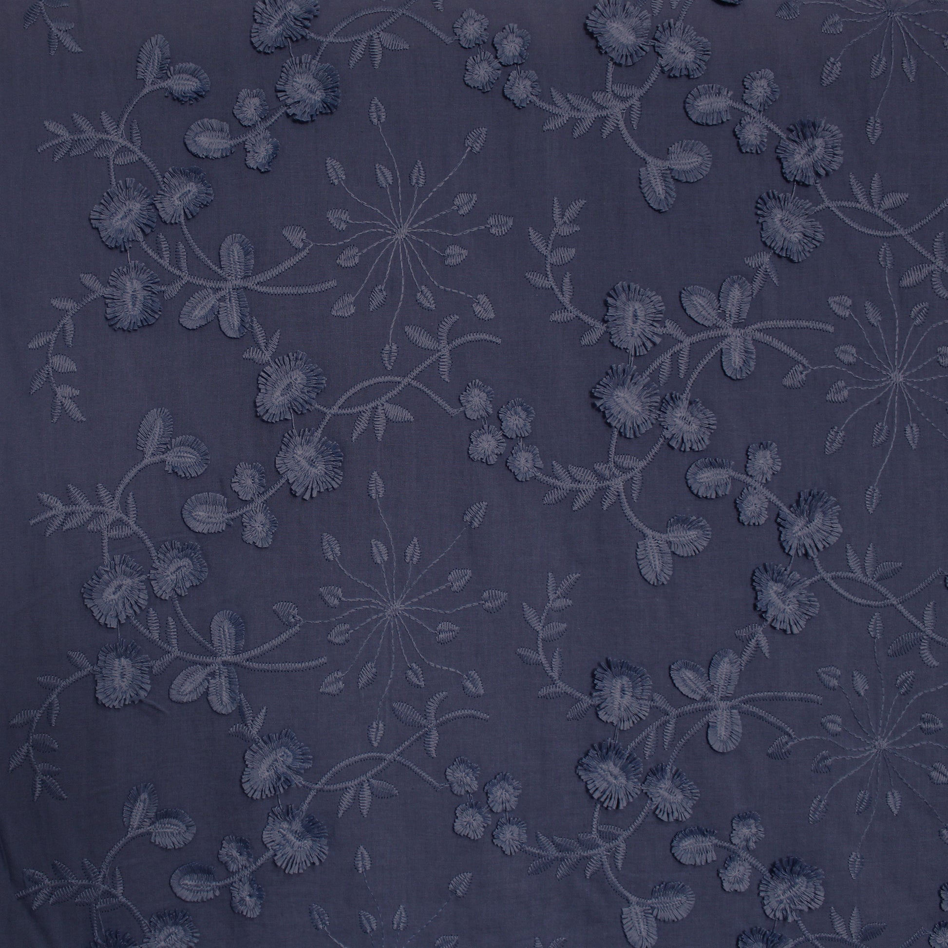 'zinnias' embroidered cotton voile - inky blue