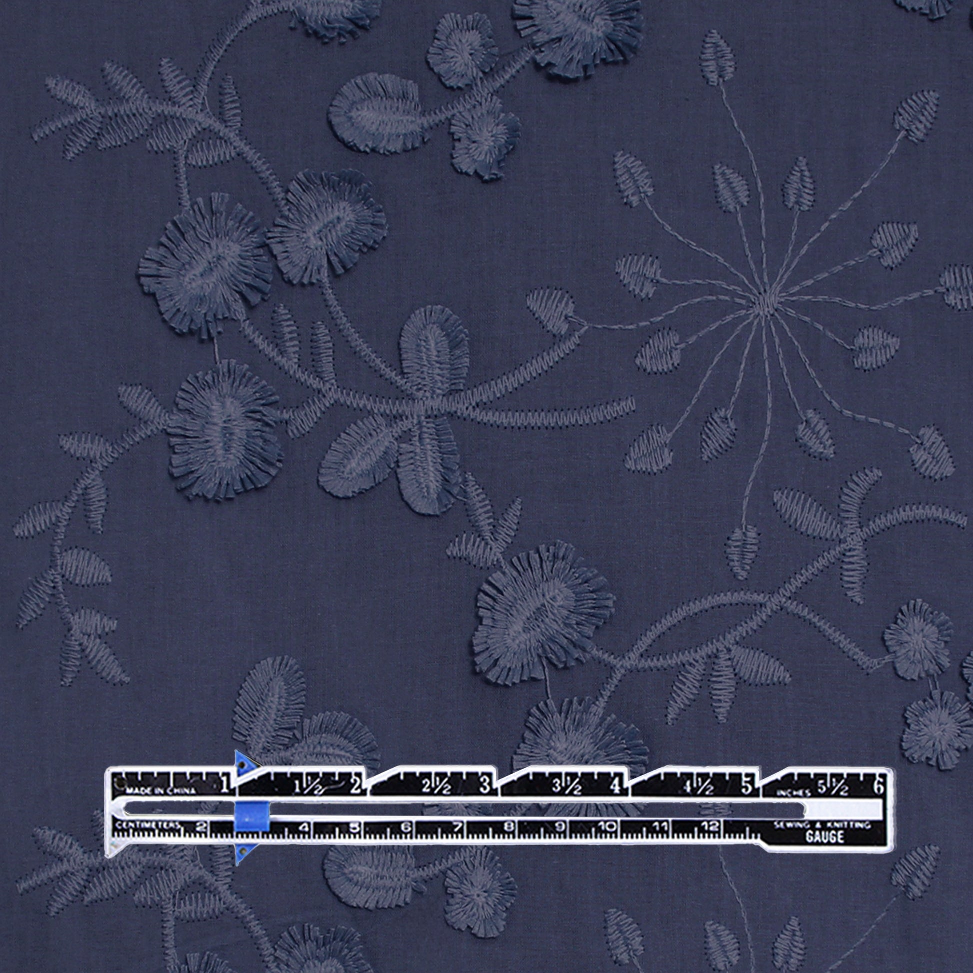 'zinnias' embroidered cotton voile - inky blue