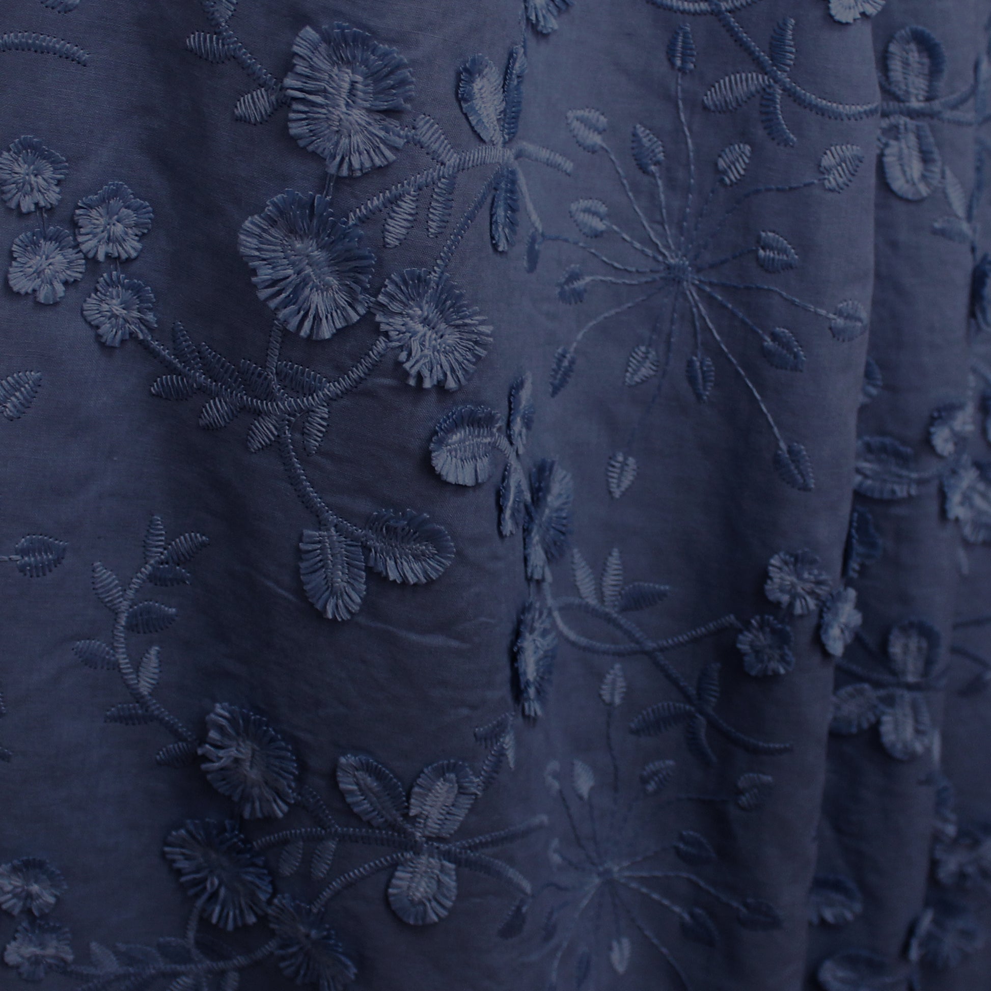 'zinnias' embroidered cotton voile - inky blue