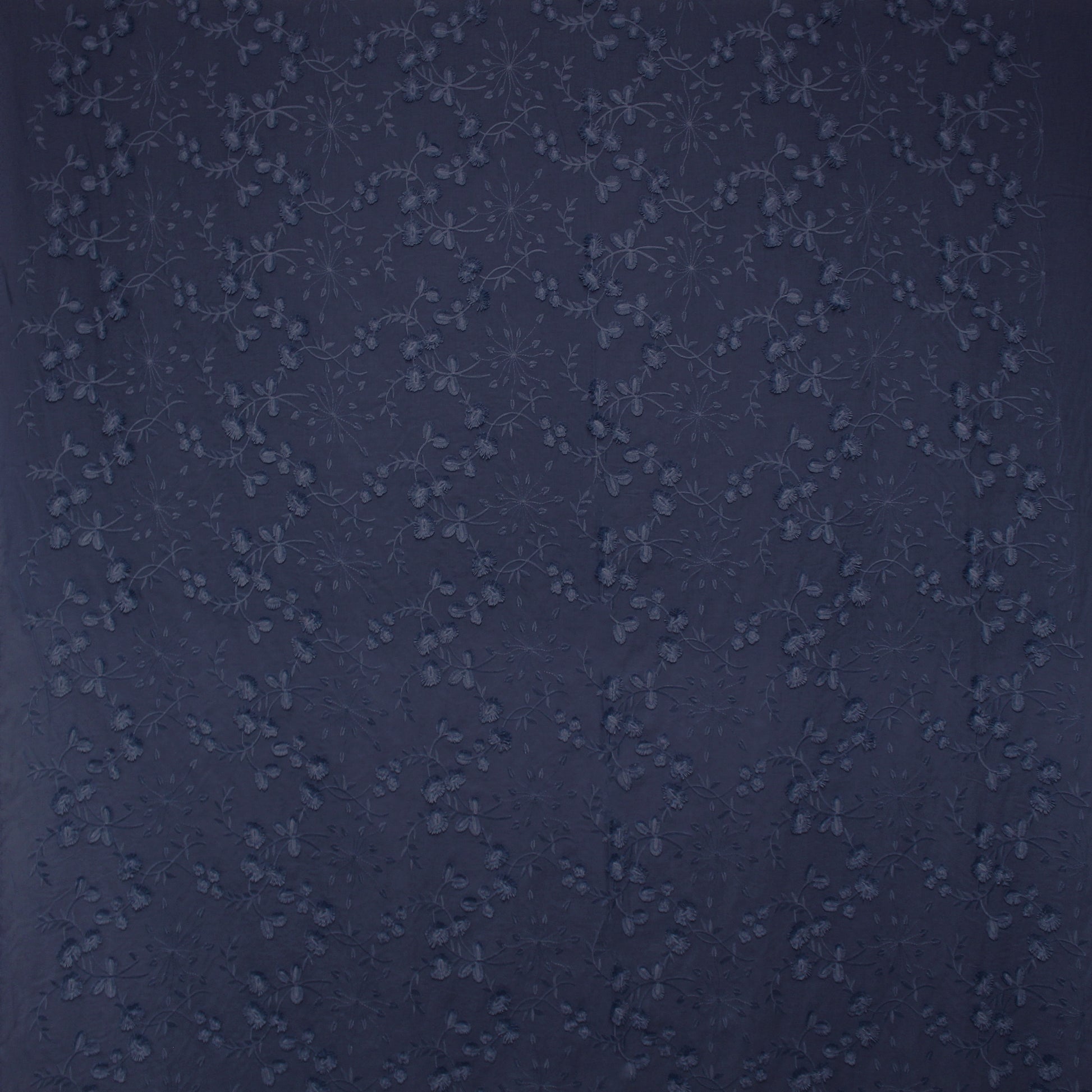 'zinnias' embroidered cotton voile - inky blue