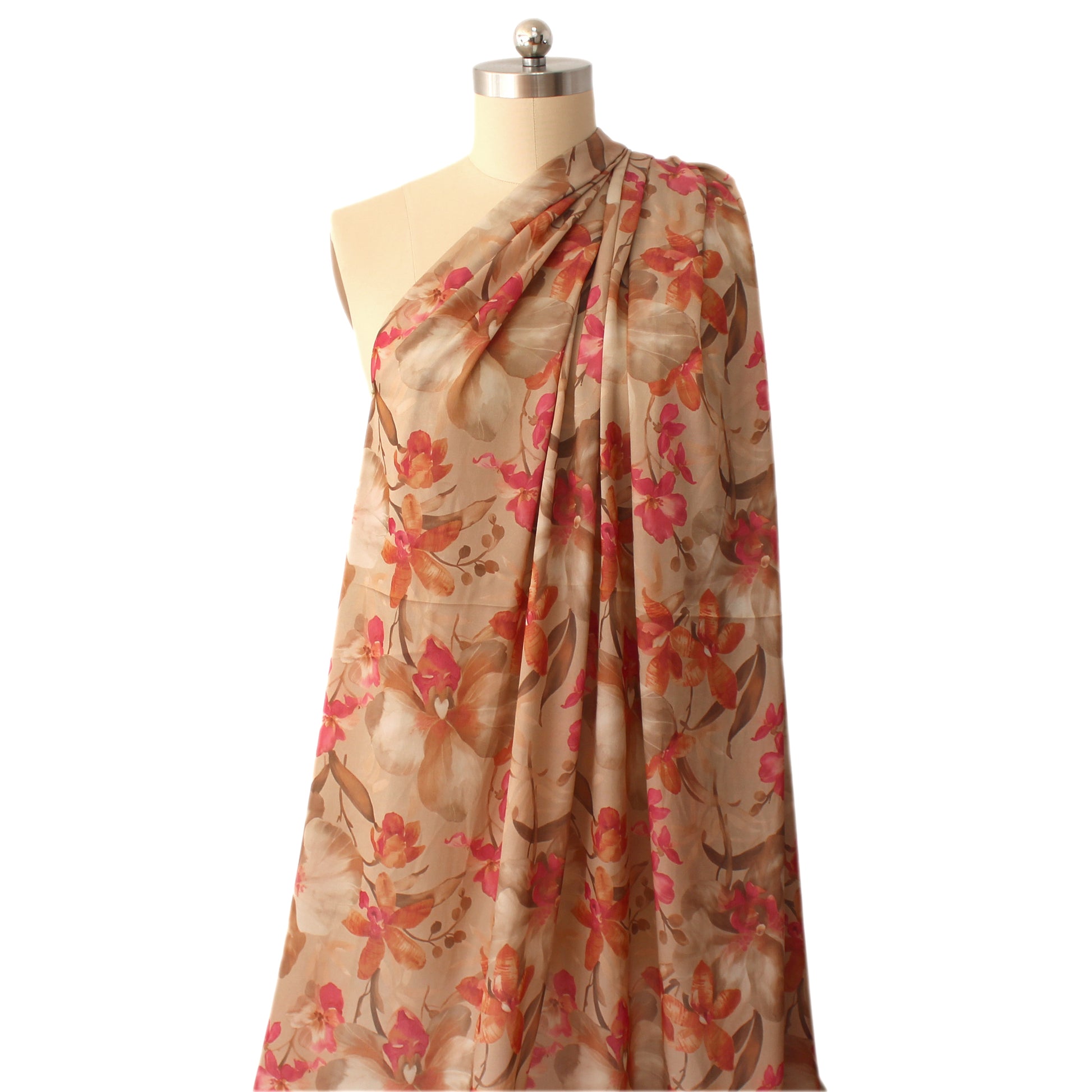 Italian 'bronze tone floral' silk stretch charmeuse