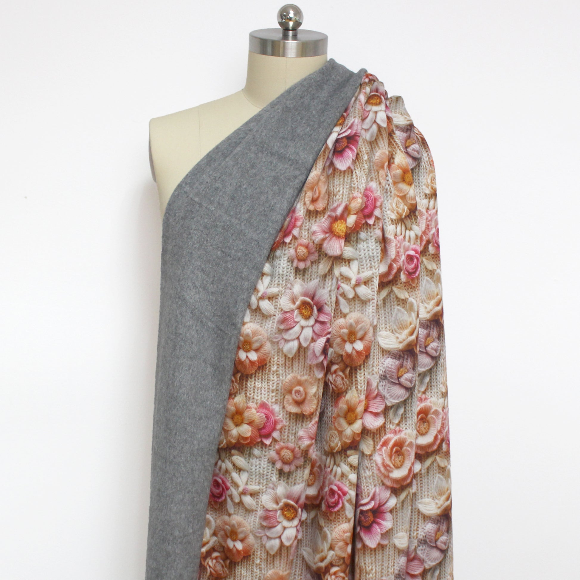 'knit bouquet' fleece backed printed jogger - blush