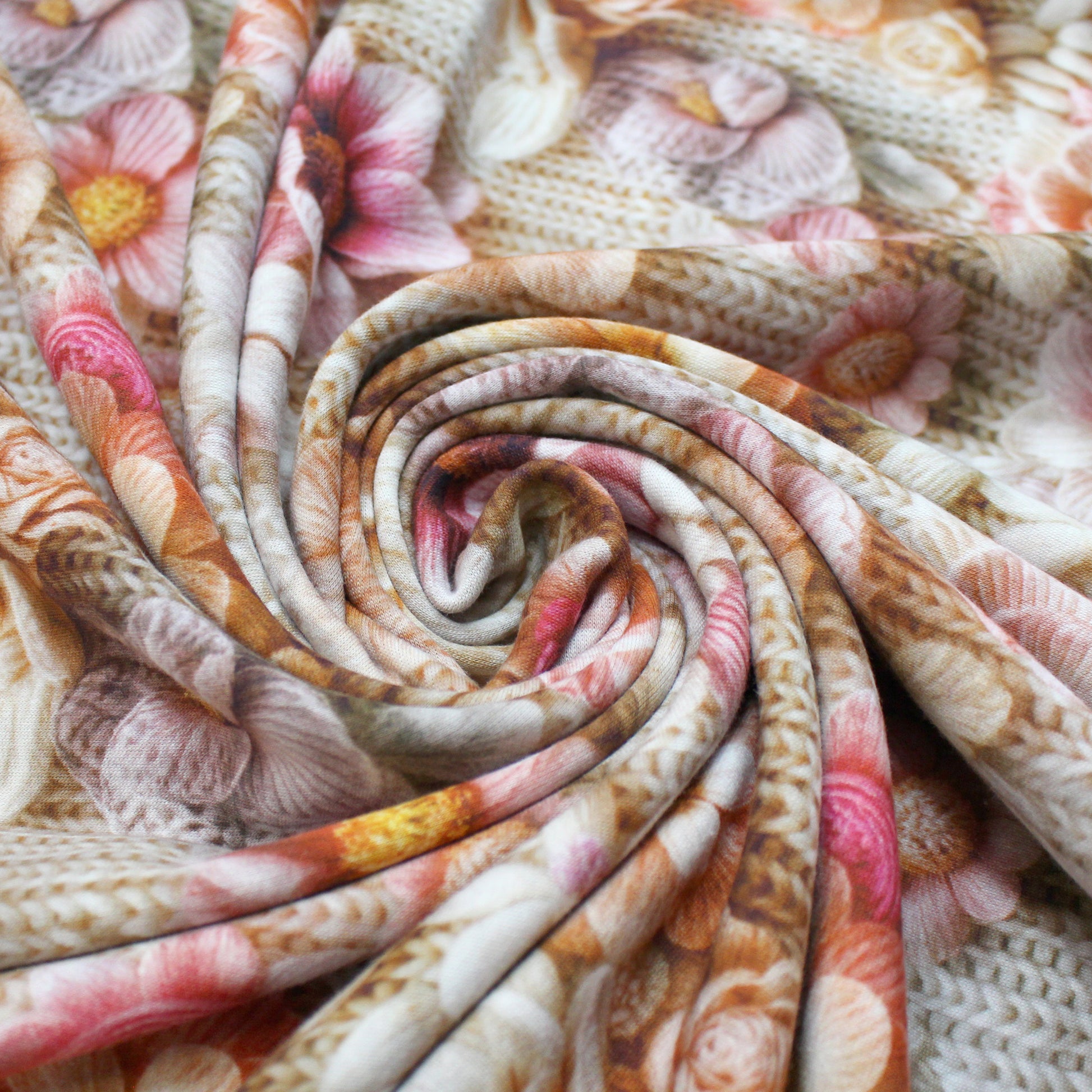 'knit bouquet' fleece backed printed jogger - blush