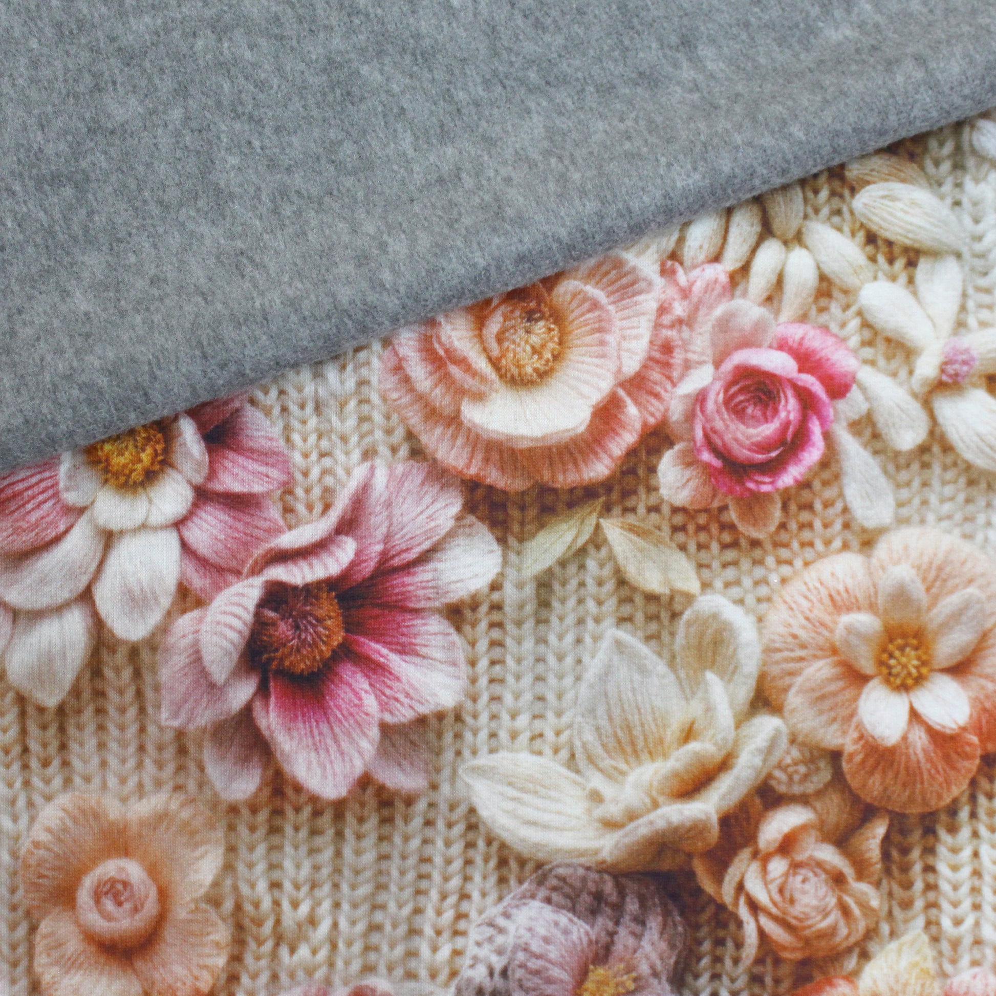 'knit bouquet' fleece backed printed jogger - blush