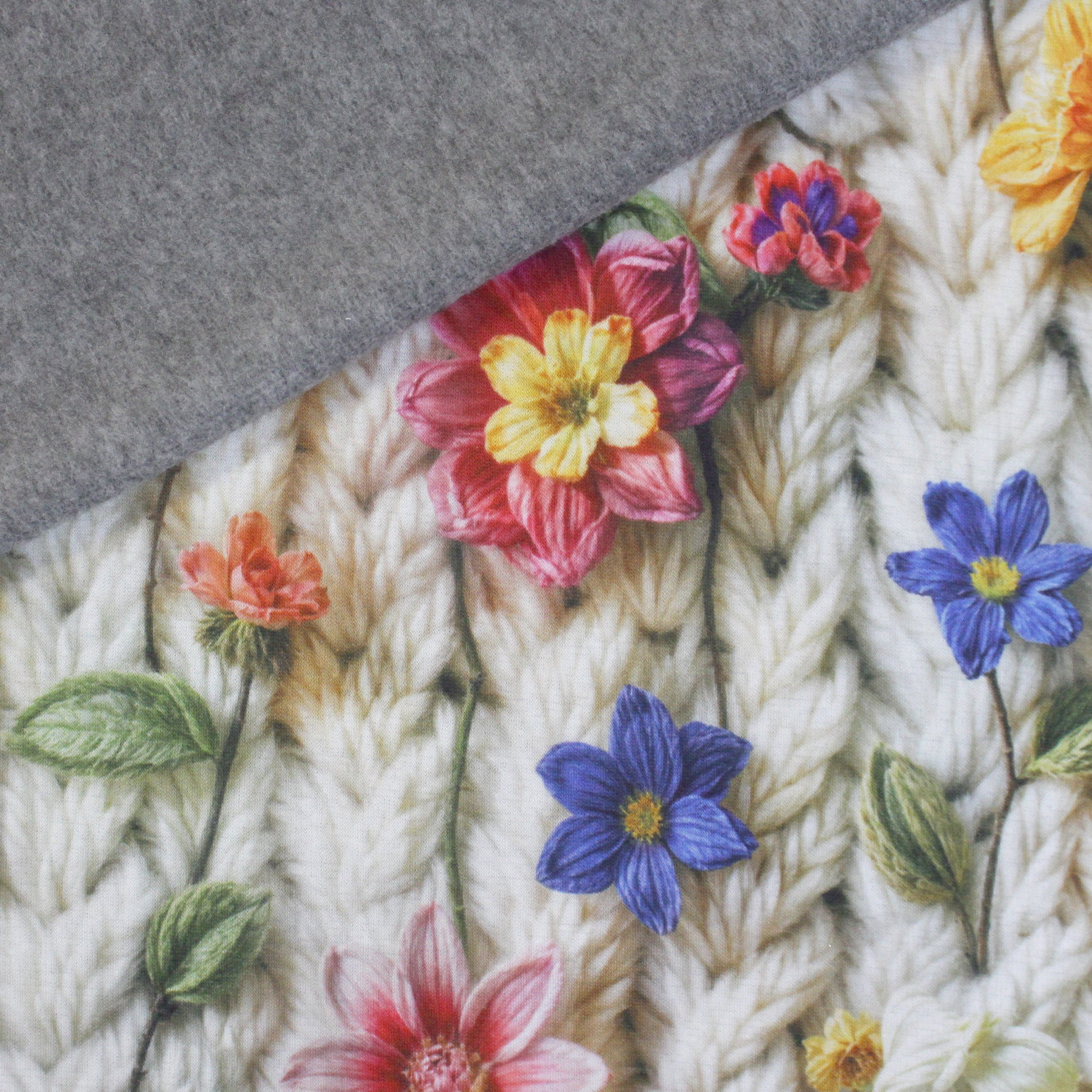 'knit bouquet' fleece backed printed jogger - multi