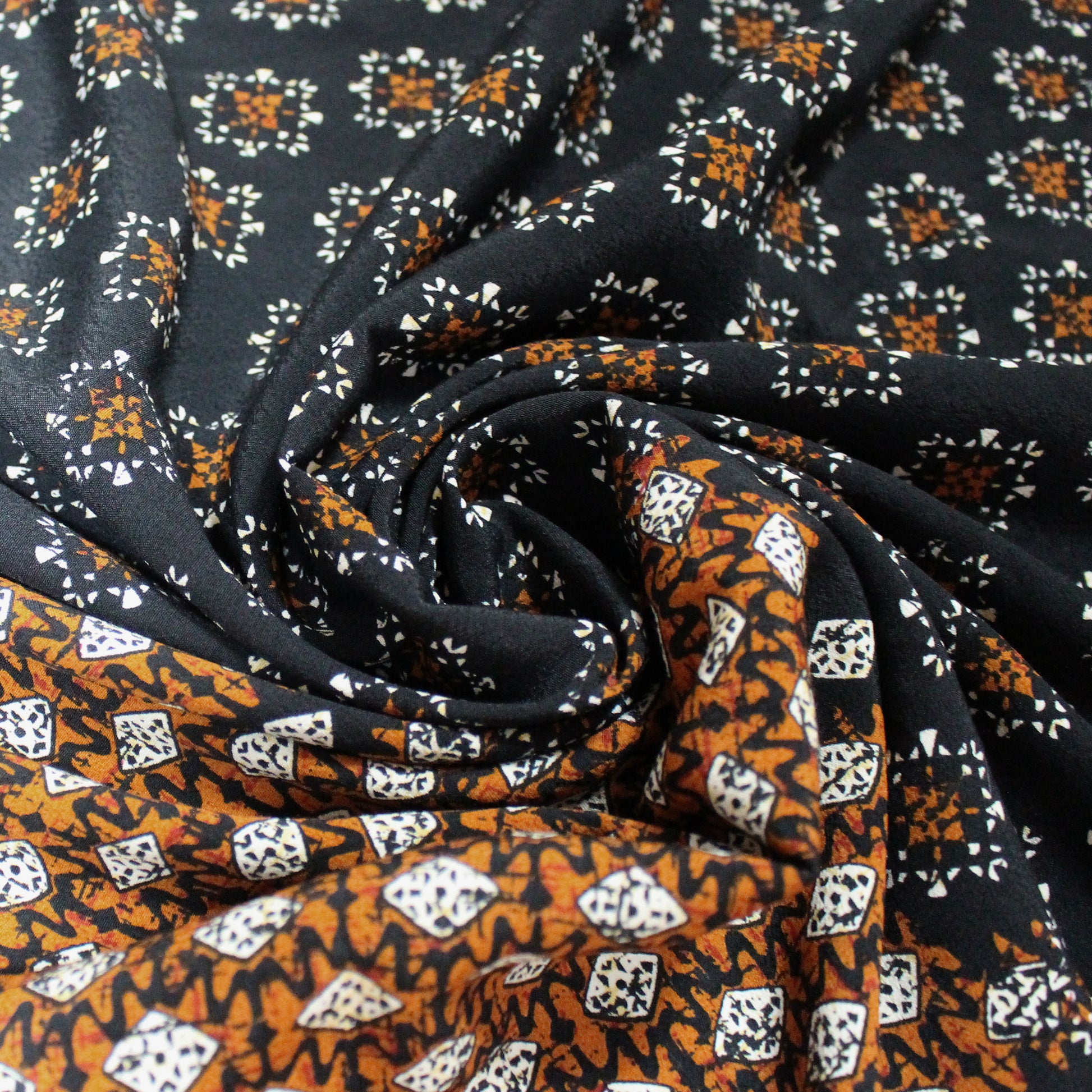 Italian 'boho medallion' viscose crepe border print