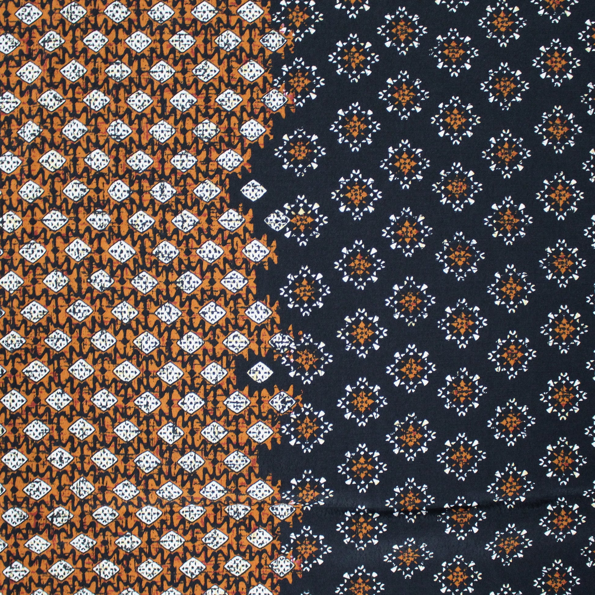 Italian 'boho medallion' viscose crepe border print