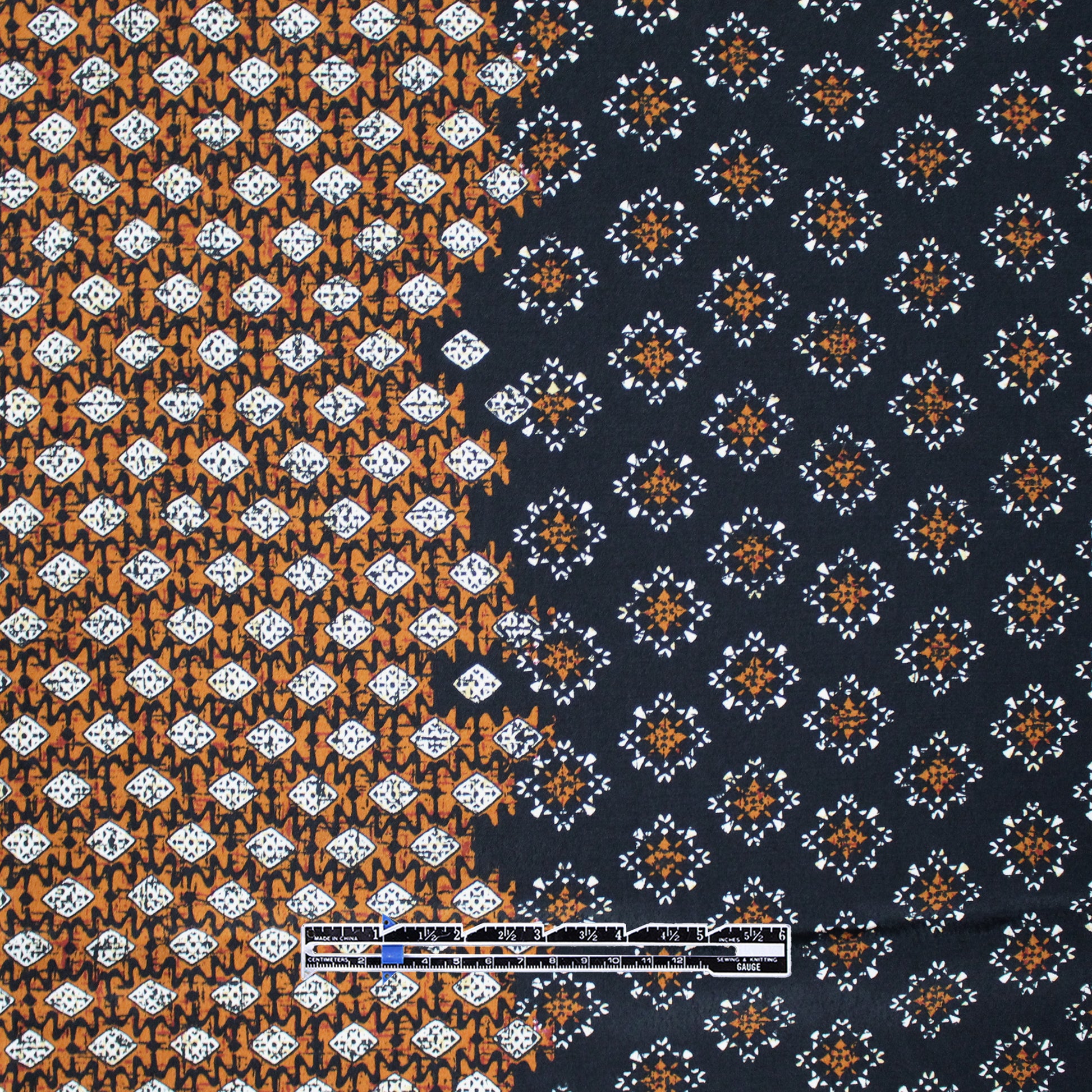 Italian 'boho medallion' viscose crepe border print