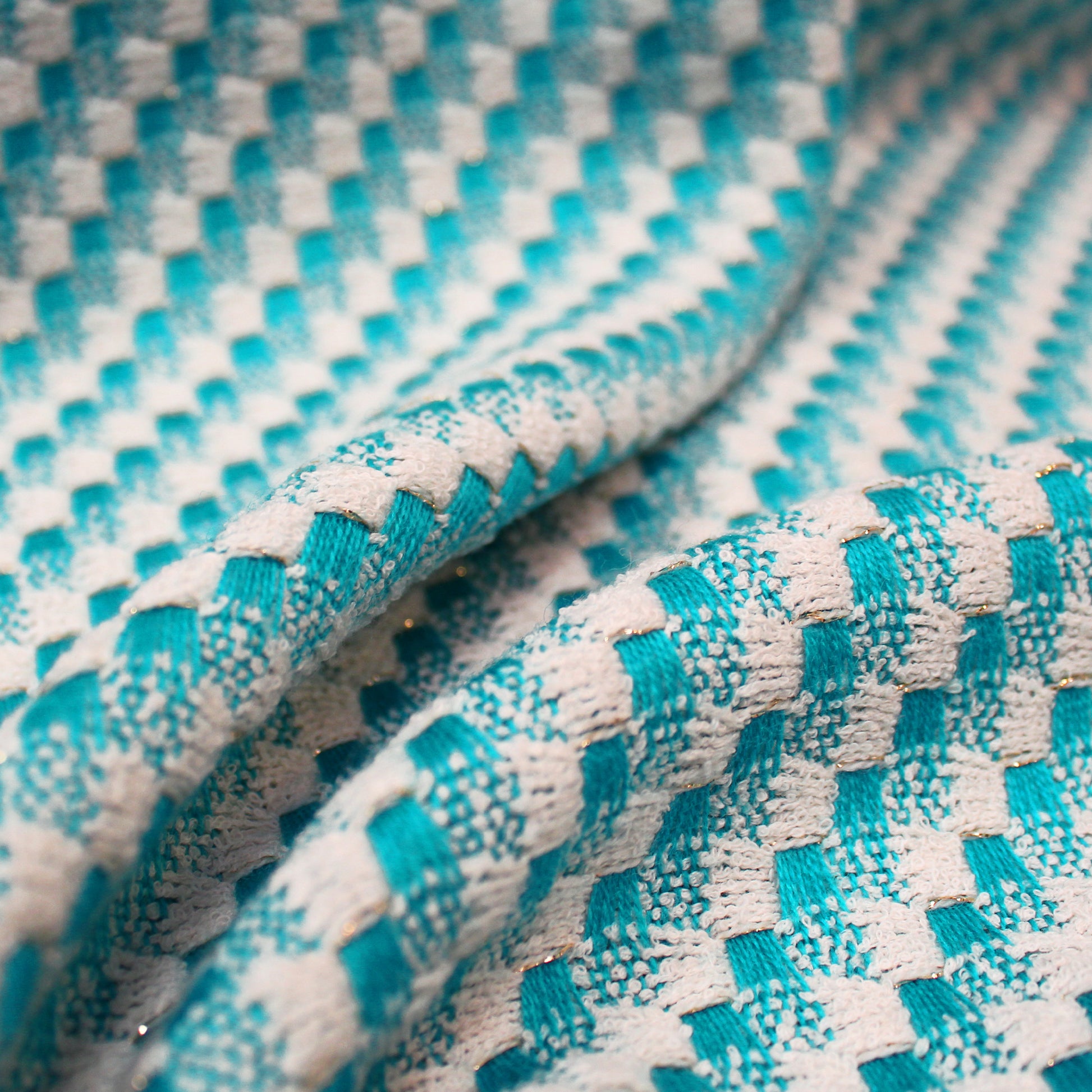 'seaside' cotton/wool blend novelty woven - blue/white/gold