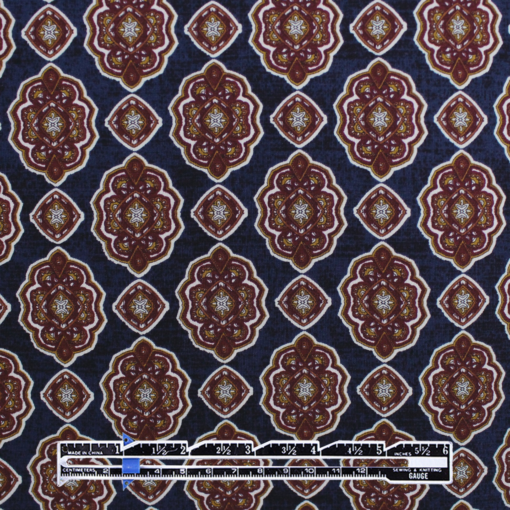 'bronze medallion' drapey viscose knit - navy