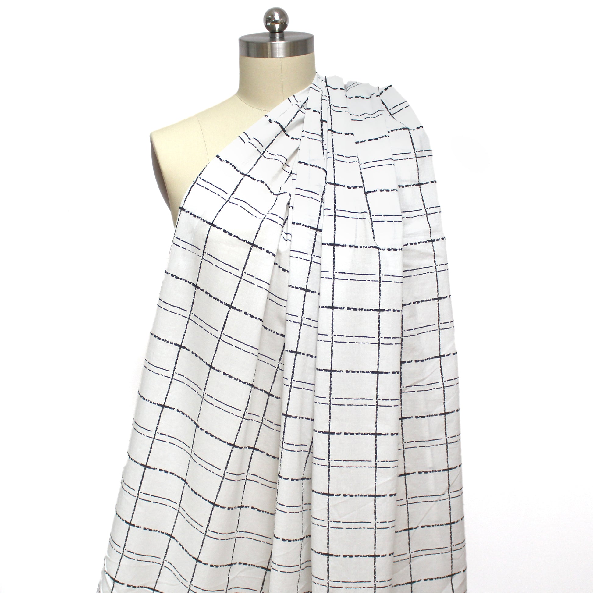 Italian 'embossed' windowpane stretch cotton shirting